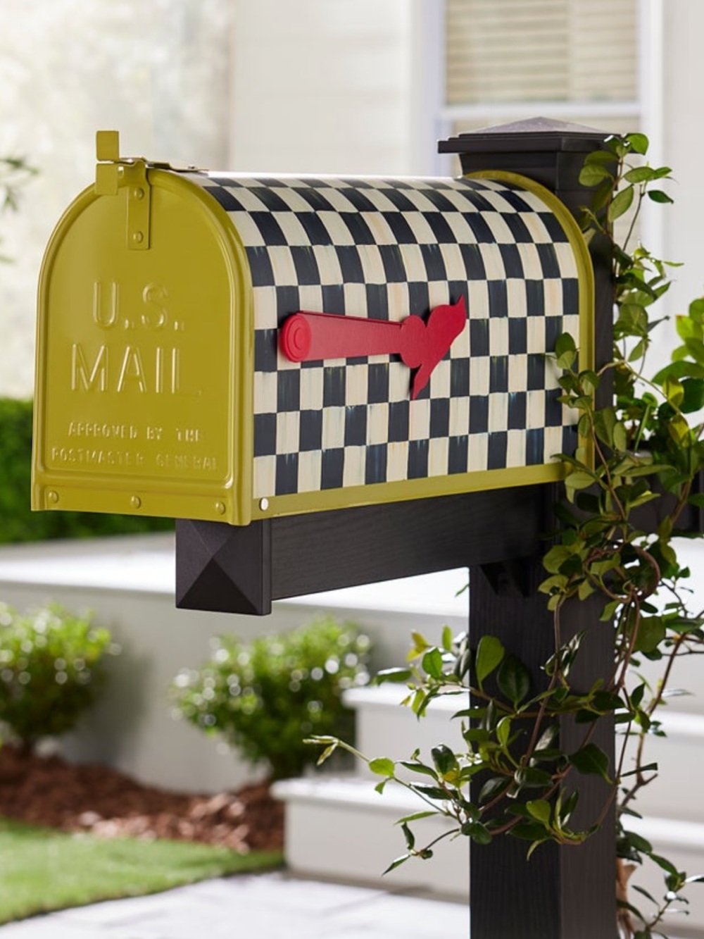 Mackenzie-Childs NIB Courtly Check Mail Box SOLDOUT USPS Ready Black Chartreuse - Picture 8 of 11